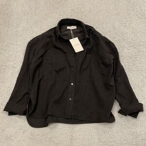 NWT Everlane Tencel Boxy Shirt Womens XS Black Drapey Soft Collared Overshirt
